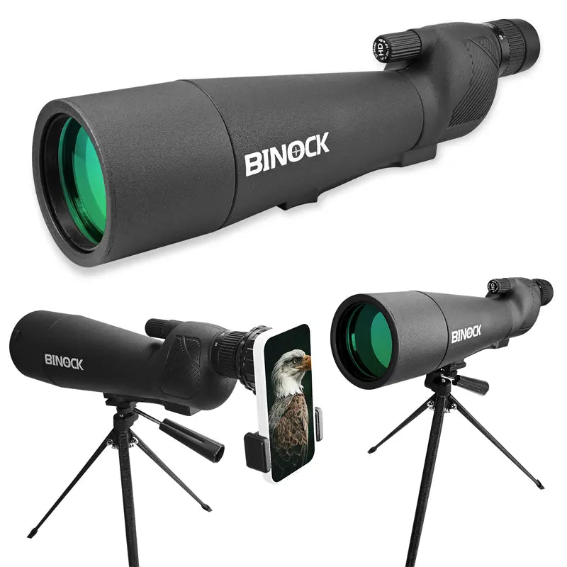 BINOCK spotting scope with tripod and smartphone attachment on a white background bird watching scope