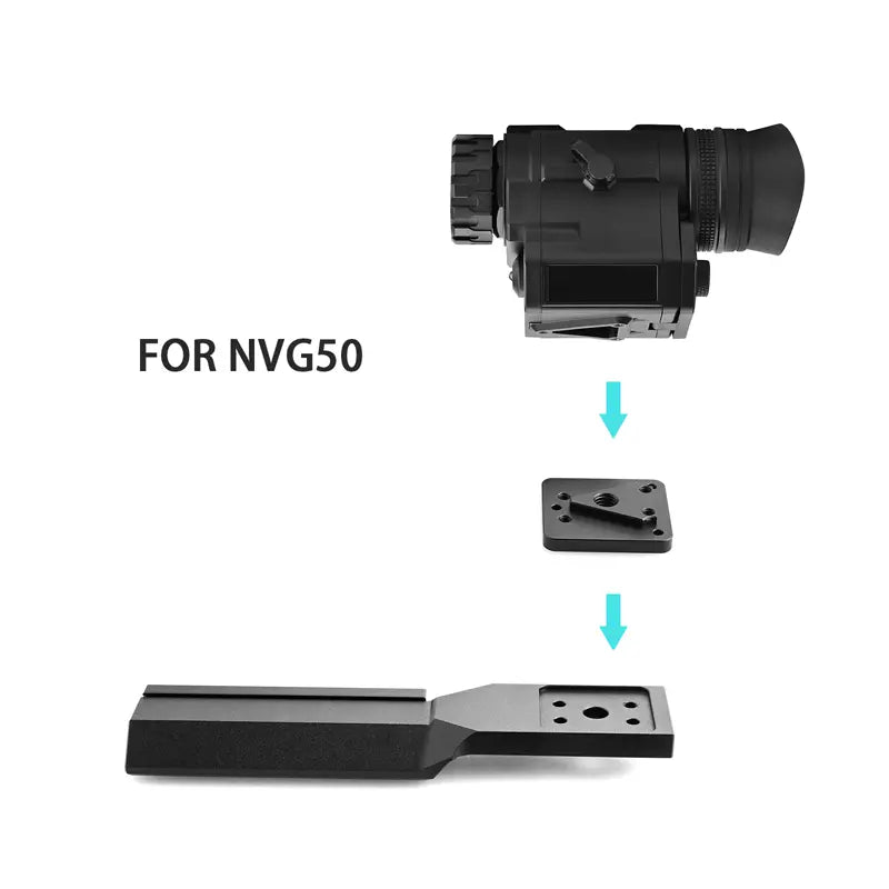 Optical device with accessories labeled 'FOR NVG50' on a white background