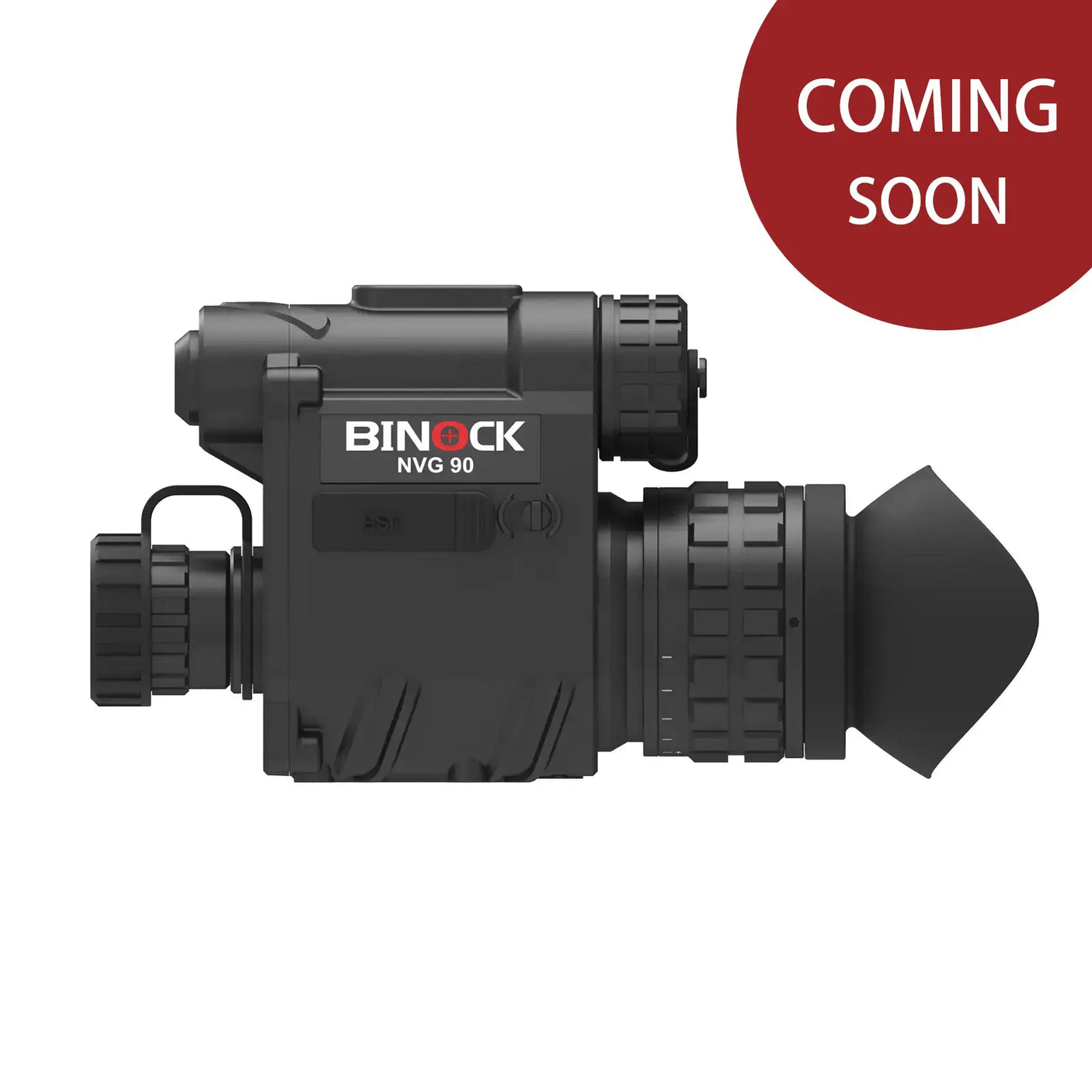 BINOCK NVG 90 night vision goggles with 'Coming Soon' text on a white background
