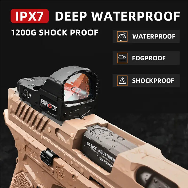 Firing sight with waterproof and shockproof features on a black background red dot sight binock td01