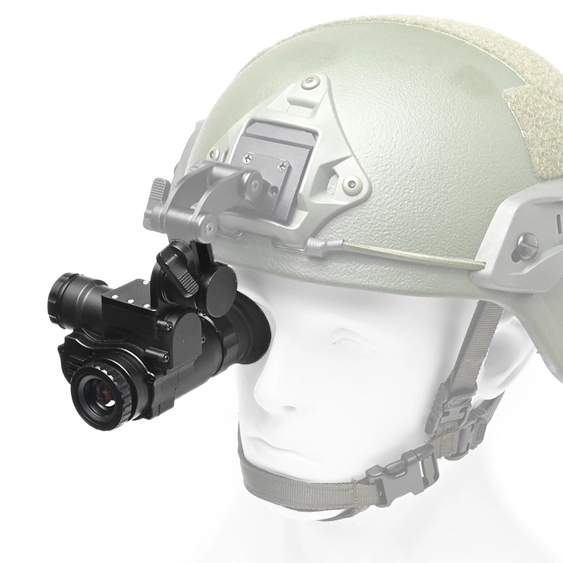 Helmet with night vision goggles thermal image on a white background