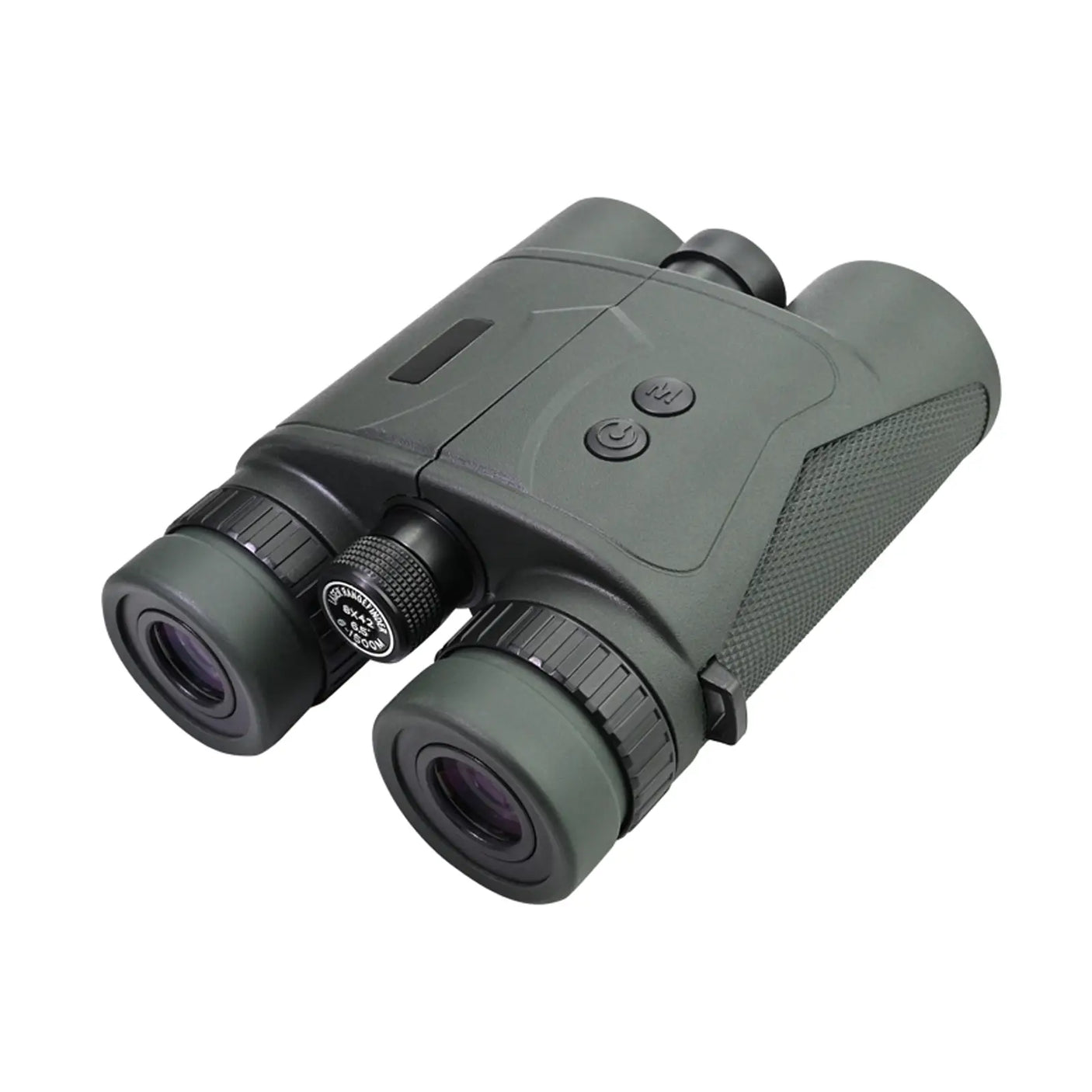 Green binoculars with digital display on a white background binock laser rangefinder
