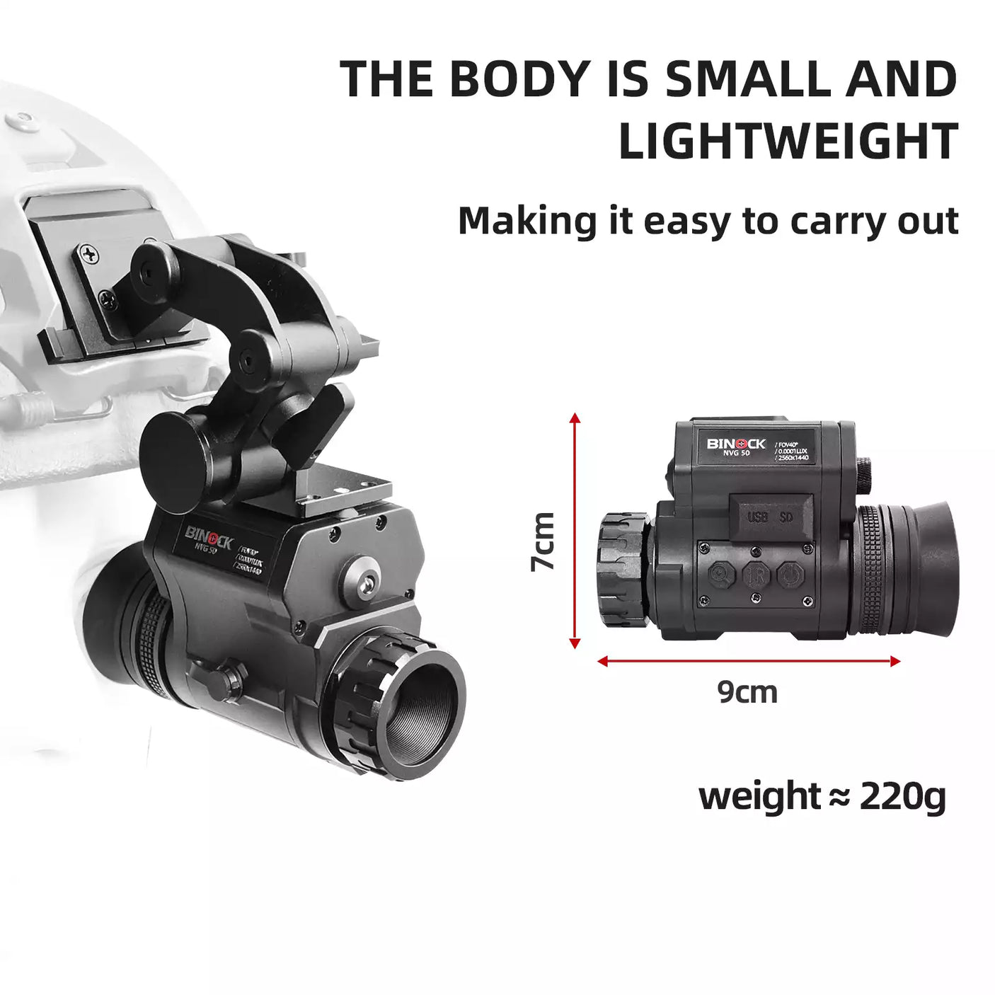 Small and lightweight thermal imaging device with dimensions and weight information. night vision goggles for hunting