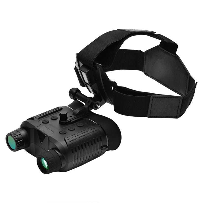 Black night vision binoculars and goggles with headband on a white background