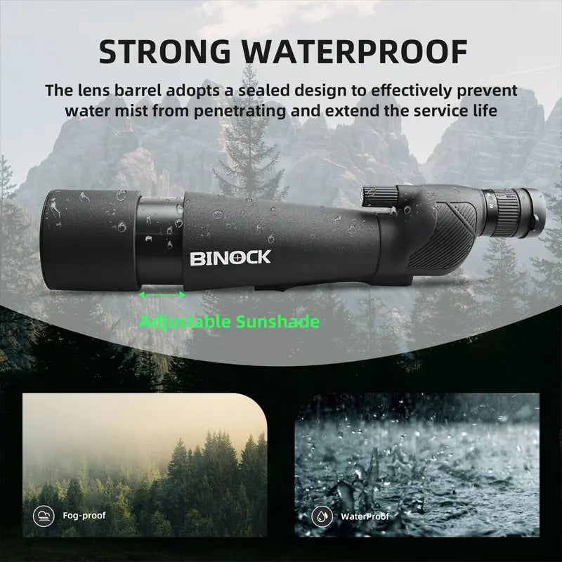 BINOCK binoculars with waterproof features against a forest background BINOCK DT16 bird watching scope spotting scope