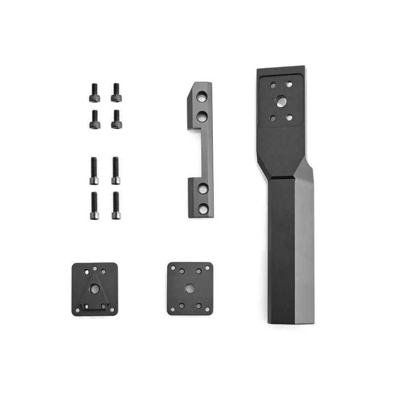 Set of black metal brackets and fasteners on a white background mount for night vision BINOCK