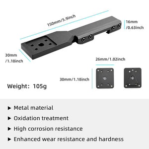 Technical specifications of a metal bracket with dimensions and material properties on a white background