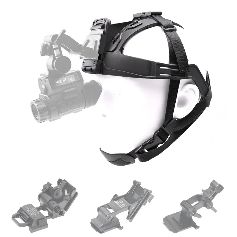 Black headgear with camera mount and additional attachments on a white background R01 soft head band