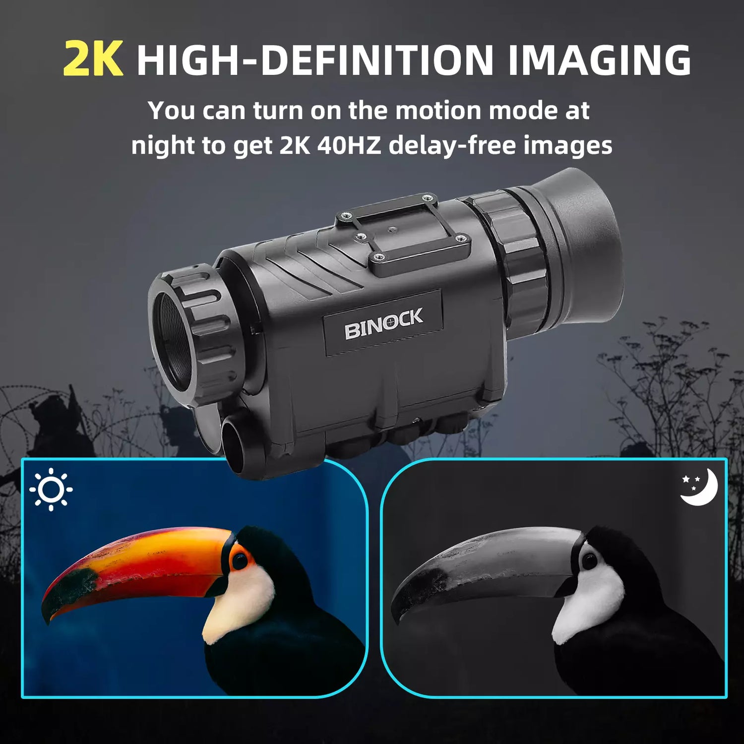 Binoculars with night vision feature and images of birds on a dark background night vision goggles monocular 