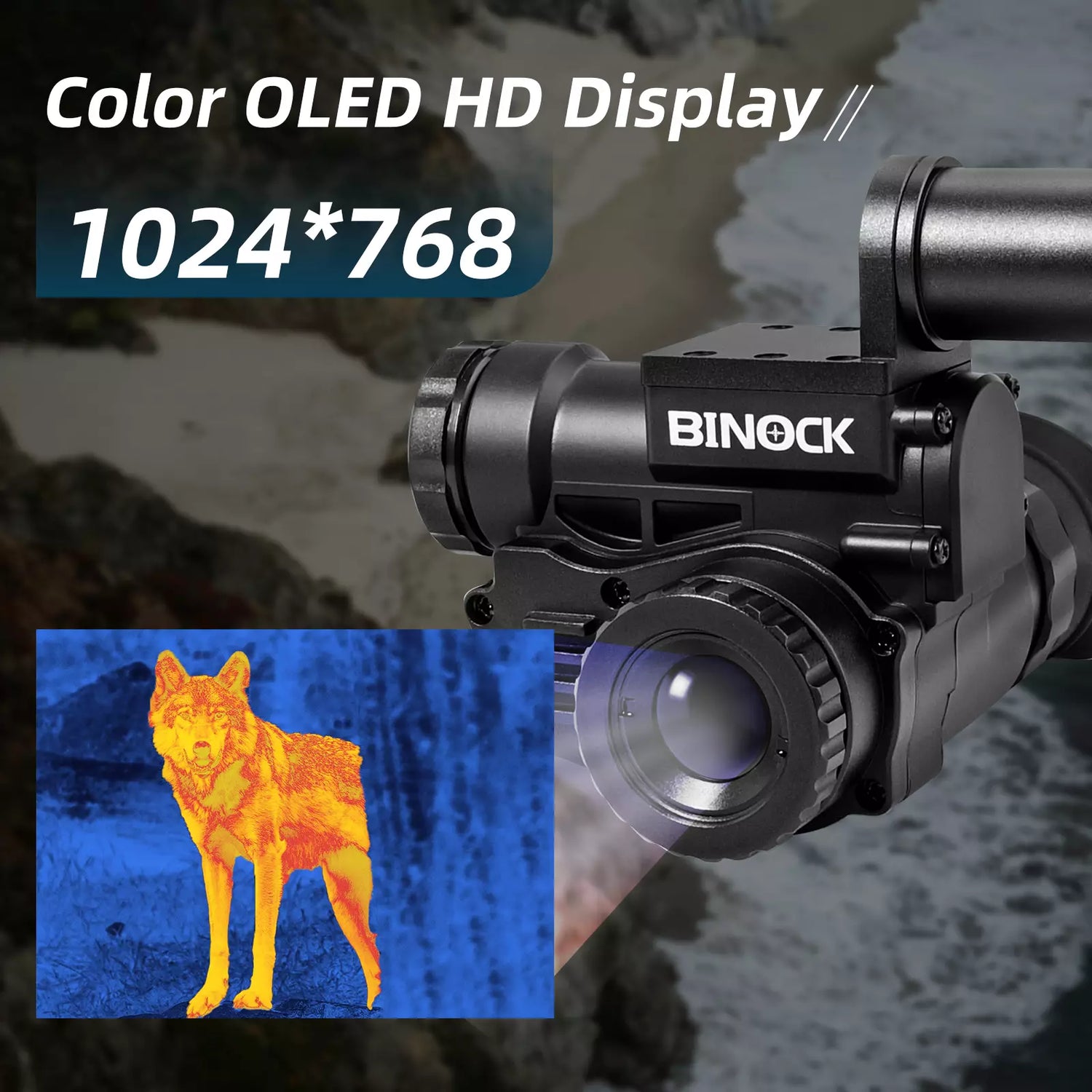 BINOCK night vision device with thermal imaging display of a wolf. thermal imaging camera