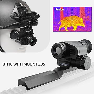 BINOCO thermal imaging device with mount Z06 and a thermal image of a boar. BTI10 with mount. Thermal night vision goggles, thermal monocular.