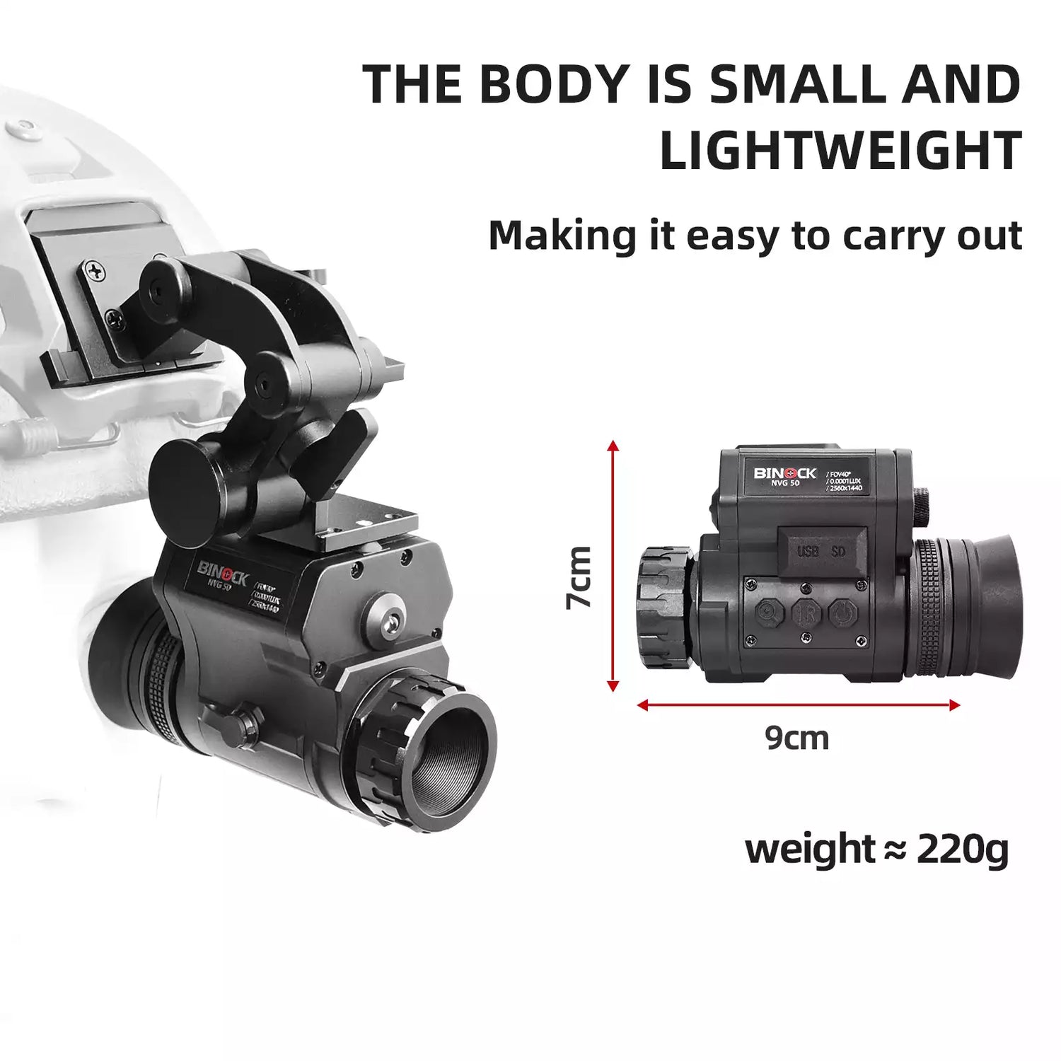 Small and lightweight thermal imaging device with dimensions and weight information. night vision goggles for hunting