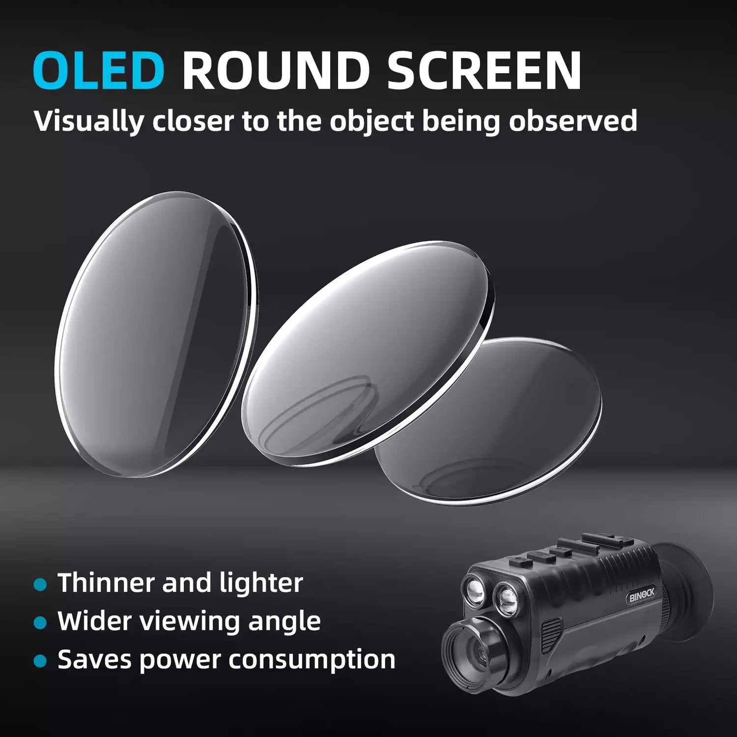 OLED round screen with a device on a dark background digital night vision goggles