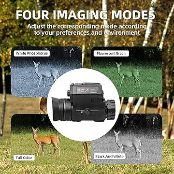 Infrared camera with imaging modes displayed of the digital nightvision goggles on a nature background
