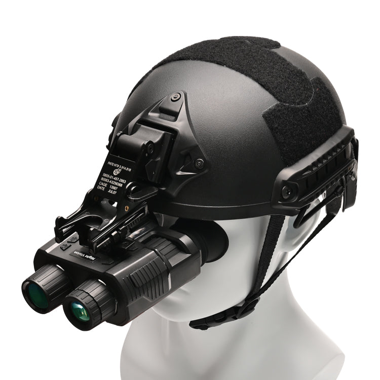 Black tactical helmet with night vision goggles on a white background night vision binoculars
