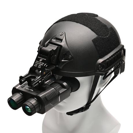 Black tactical helmet with night vision goggles on a white background night vision binoculars